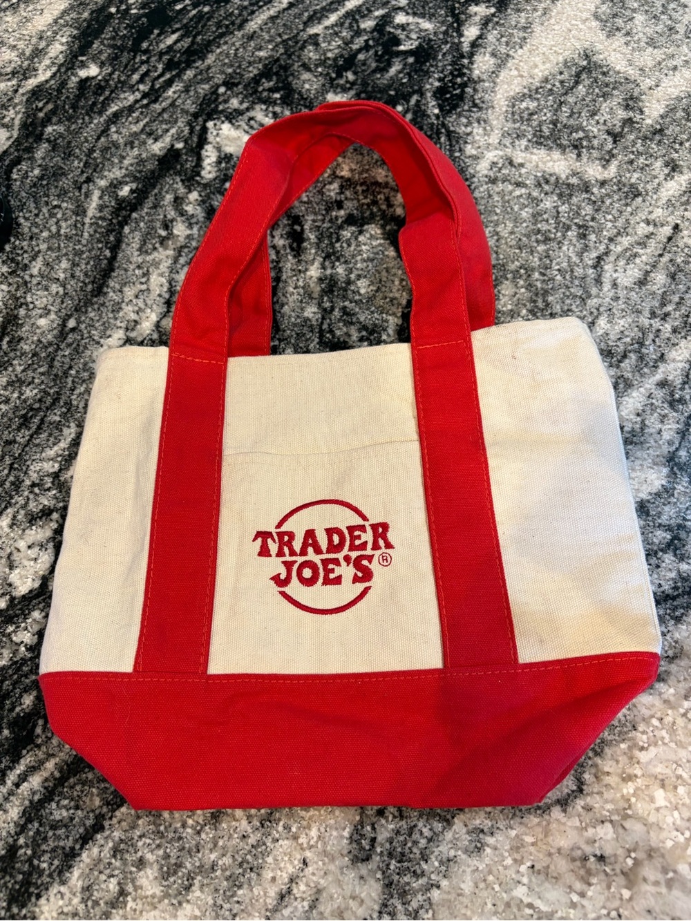 Trader Joe's Red & Cream Canvas Tote Bag